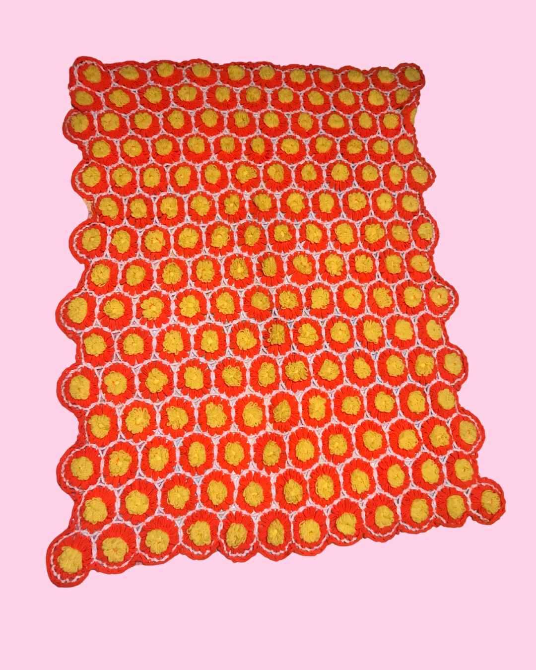 Handmade Crochet Orange &amp; Yellow Flowers Blanket 55 in x 50 in