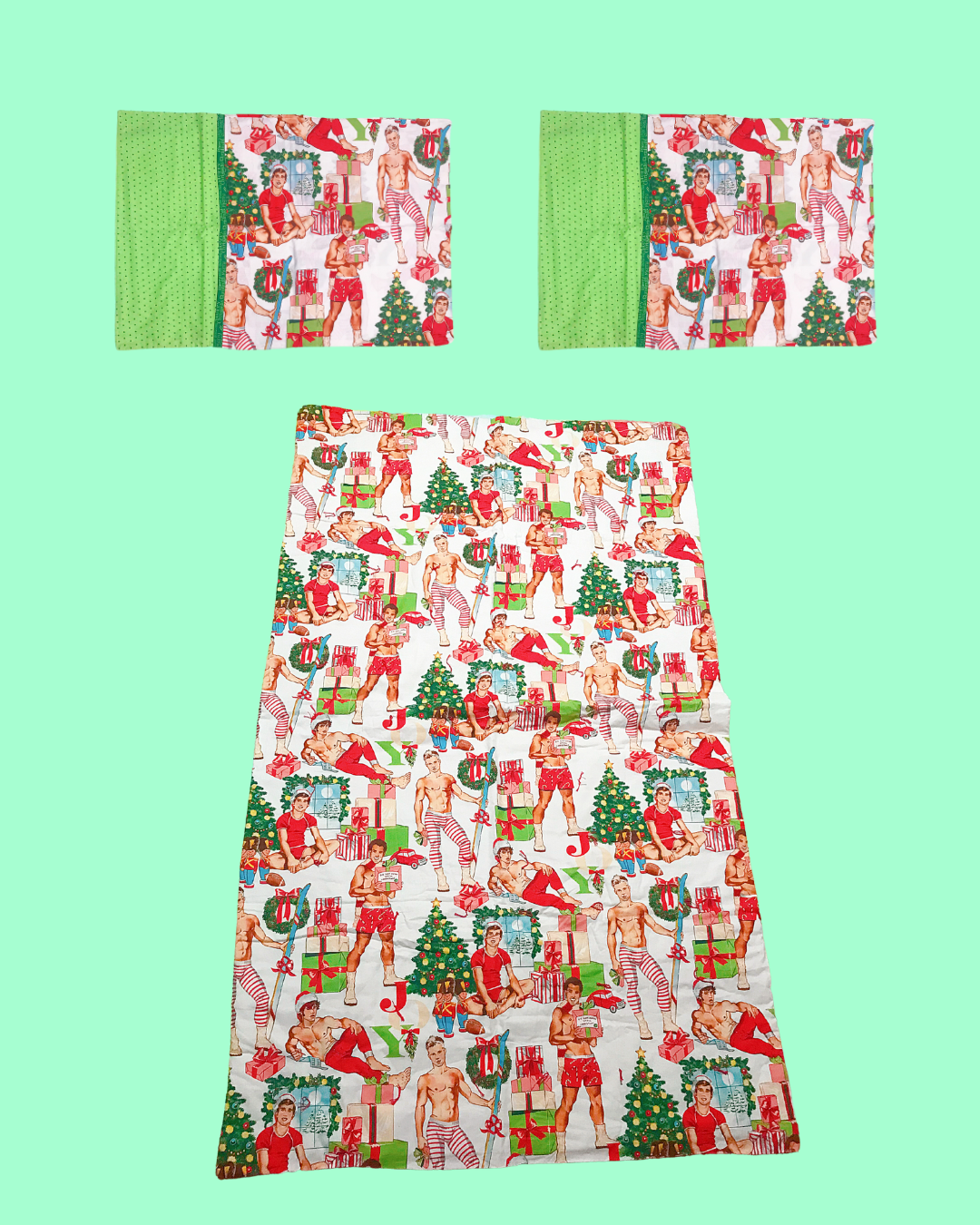 Handmade Christmas Bedspread &amp; Pillowcases 3 Piece Set - Bedspread 40 in x 60 in Pillowcases 19 in x 29 in