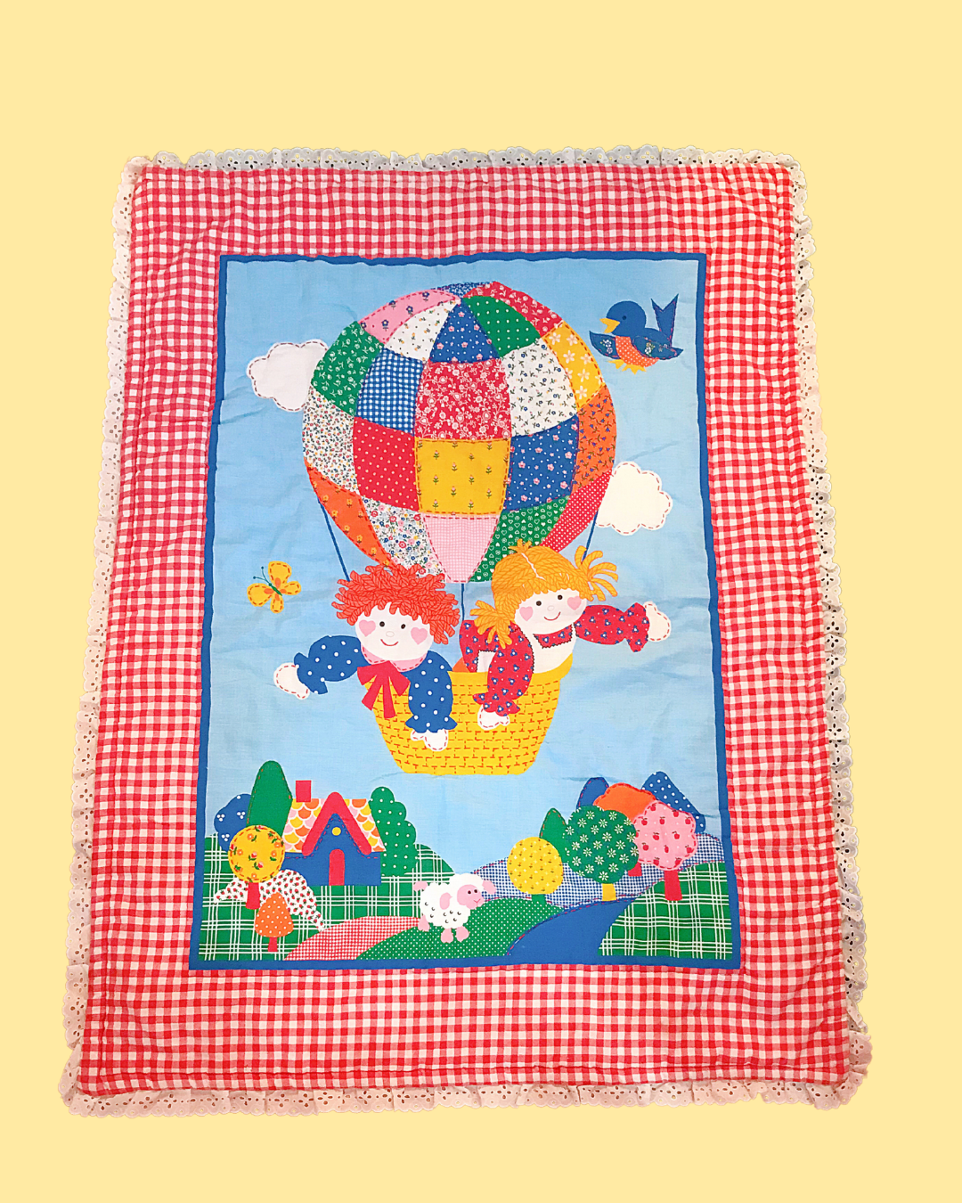 Handmade Vintage Childrens Blanket with Hot Air Balloon 41 in x 31 in