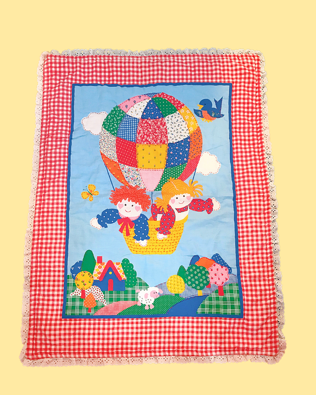 Handmade Vintage Childrens Blanket with Hot Air Balloon 41 in x 31 in