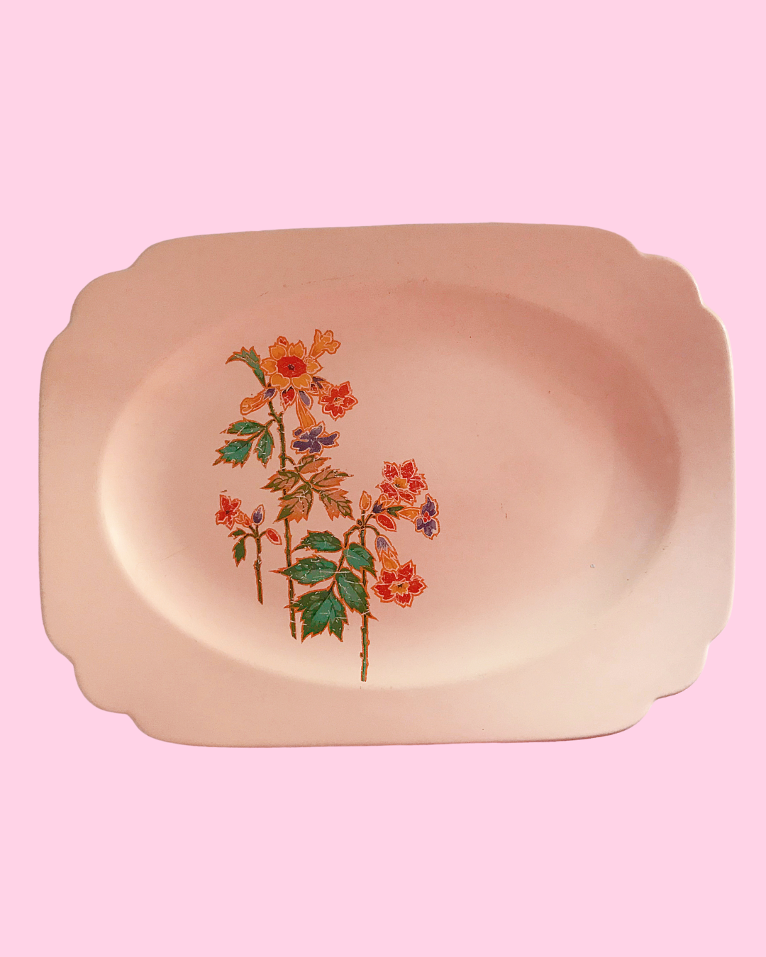 Vintage Rectangle Platter with Flowers (10 1/2 in x 8 in (1930&#39;s / 1940&#39;s)