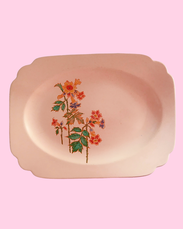 Vintage Rectangle Platter with Flowers (10 1/2 in x 8 in (1930&#39;s / 1940&#39;s)