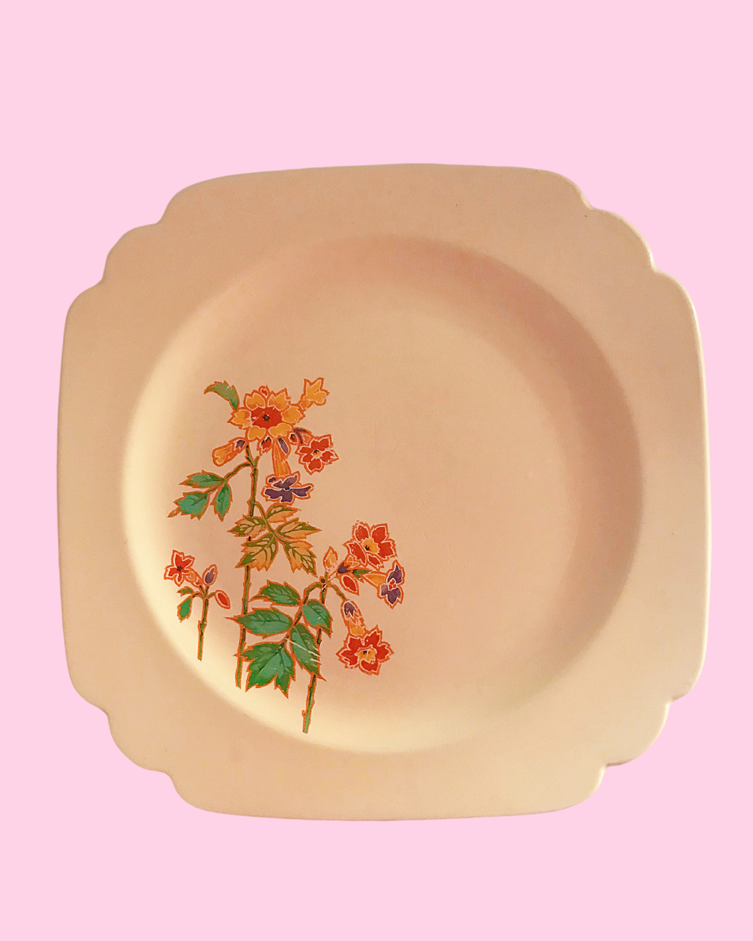 Vintage Square Plate with Flowers 7 in x 7 in (1930&#39;s / 1940&#39;s)