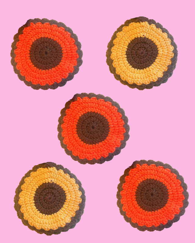 Vintage Set of Handmade Crochet Potholders 8 in across