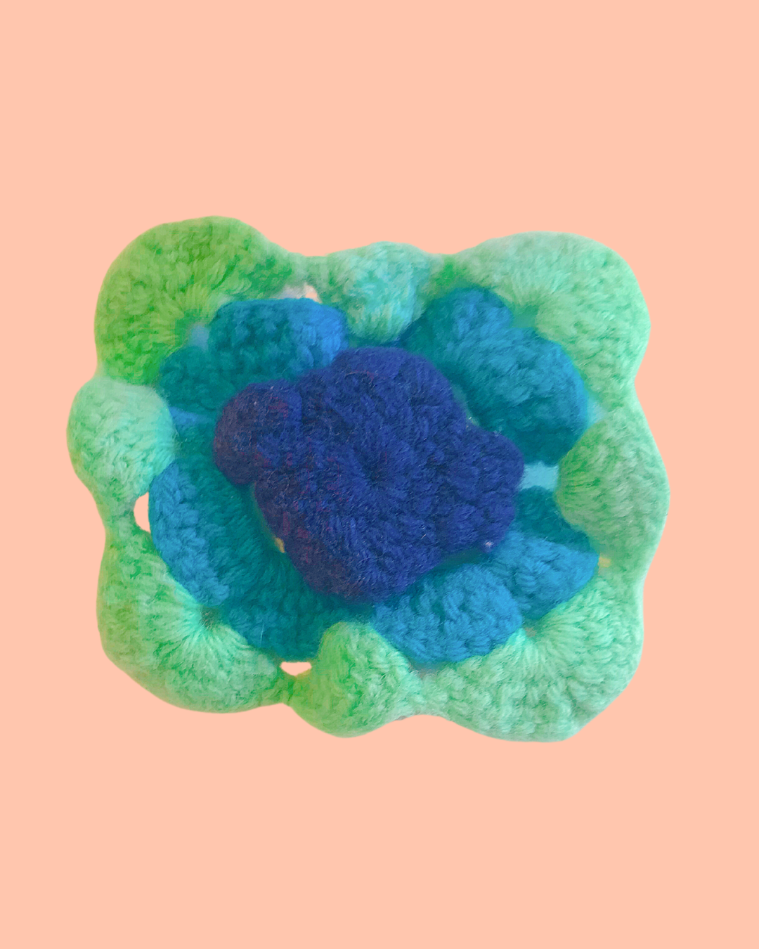Viintage Handmade Granny Square Green, Turquoise &amp; Purple Center 5 in x 5 in