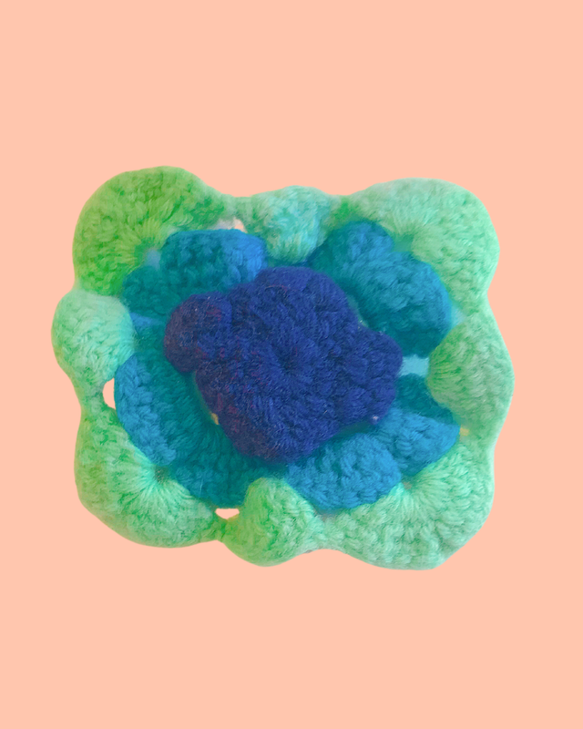 Viintage Handmade Granny Square Green, Turquoise &amp; Purple Center 5 in x 5 in