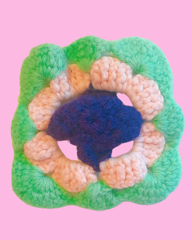 Vintage Handmade Granny Square Green, Light Pink &amp; Purple Center 5 in x 5 in