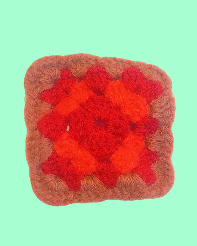 Vintage &amp; Handmade Granny Square Brown, Red, &amp; Orange 4 in x 4 in