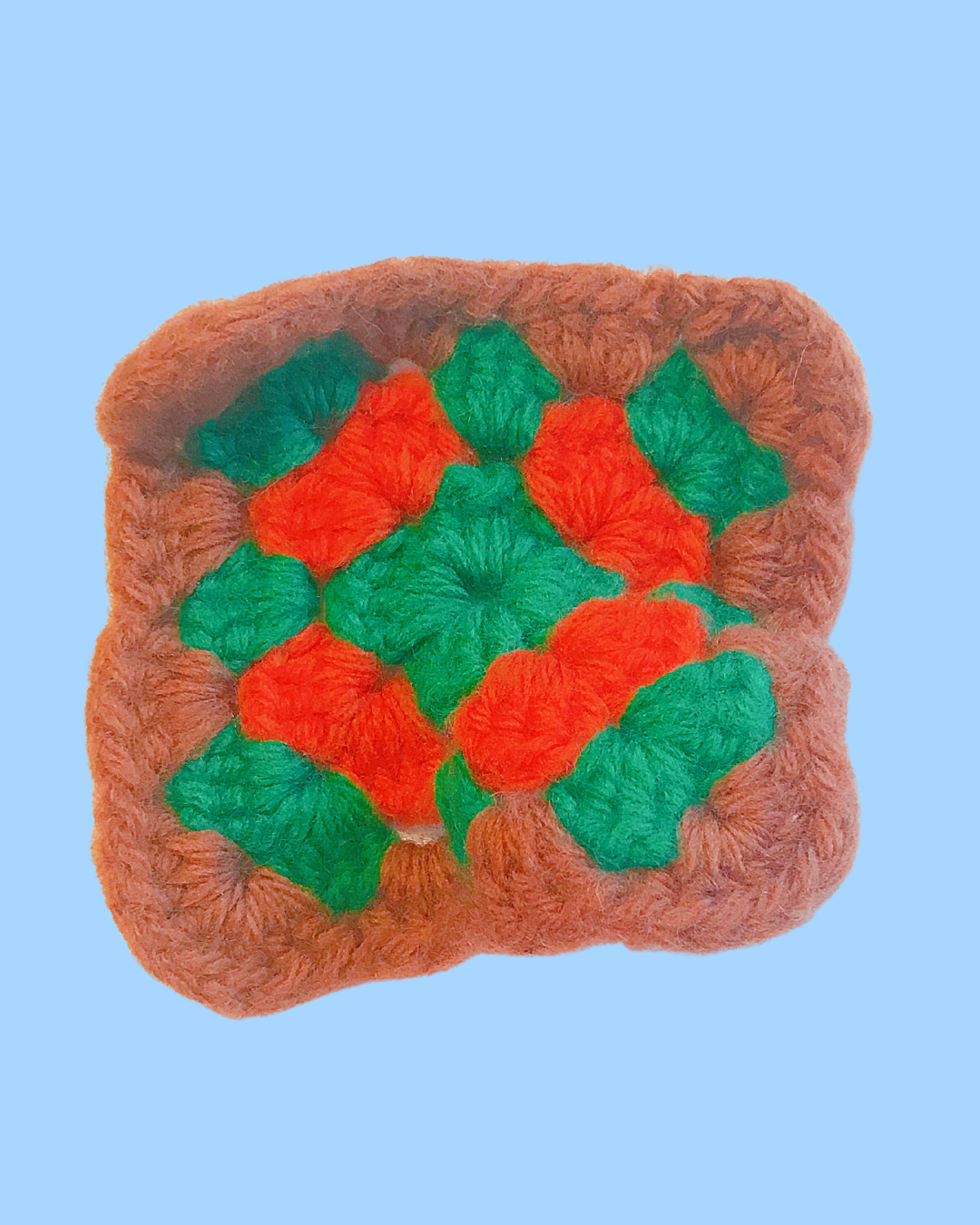 Vintage &amp; Handmade Granny Square Brown, Green &amp; Orange 4 in x 4 in