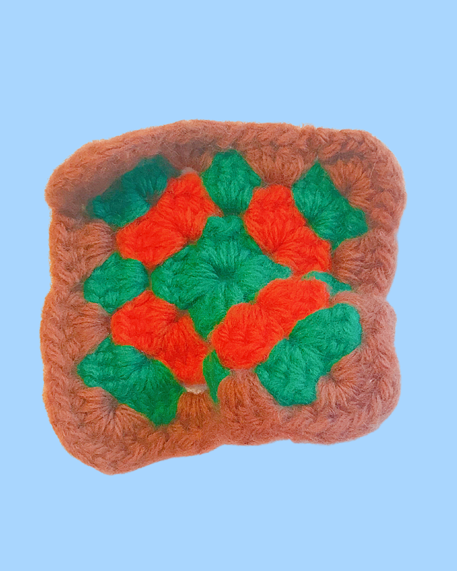 Vintage &amp; Handmade Granny Square Brown, Green &amp; Orange 4 in x 4 in