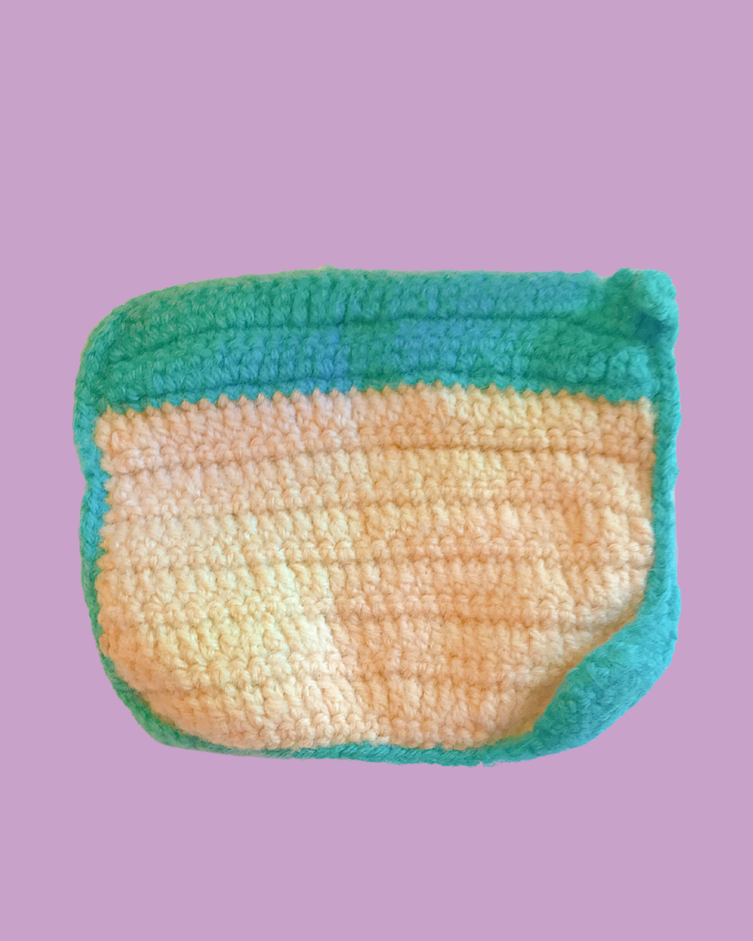 Vintage &amp; Handmade Turquoise &amp; Cream Crochet Potholder / Hot Pad 5 1/2 in x 6 1/2 in