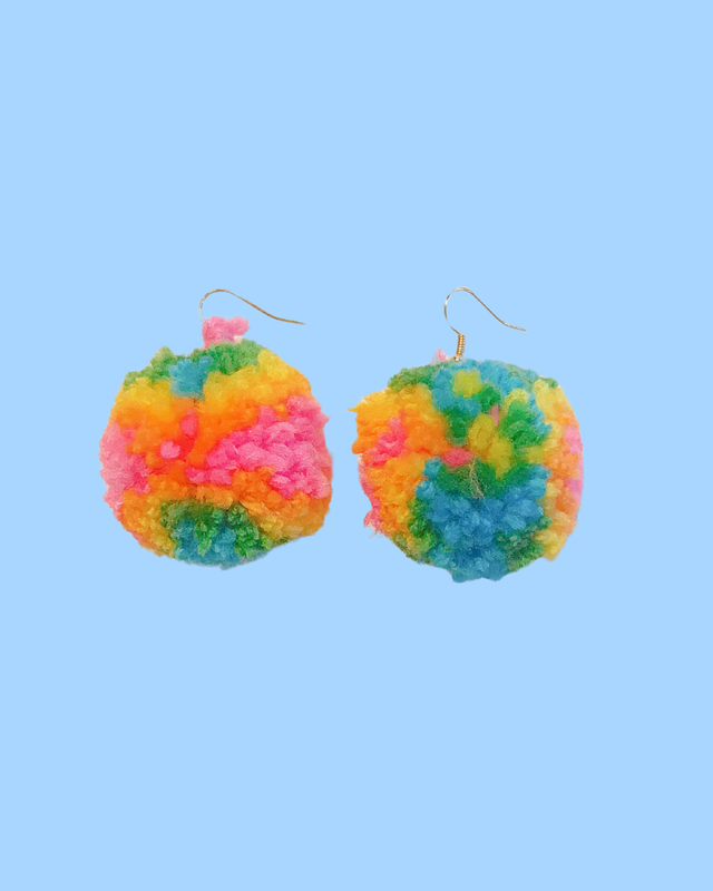 Small Handmade Rainbow Pom Pom Earrings