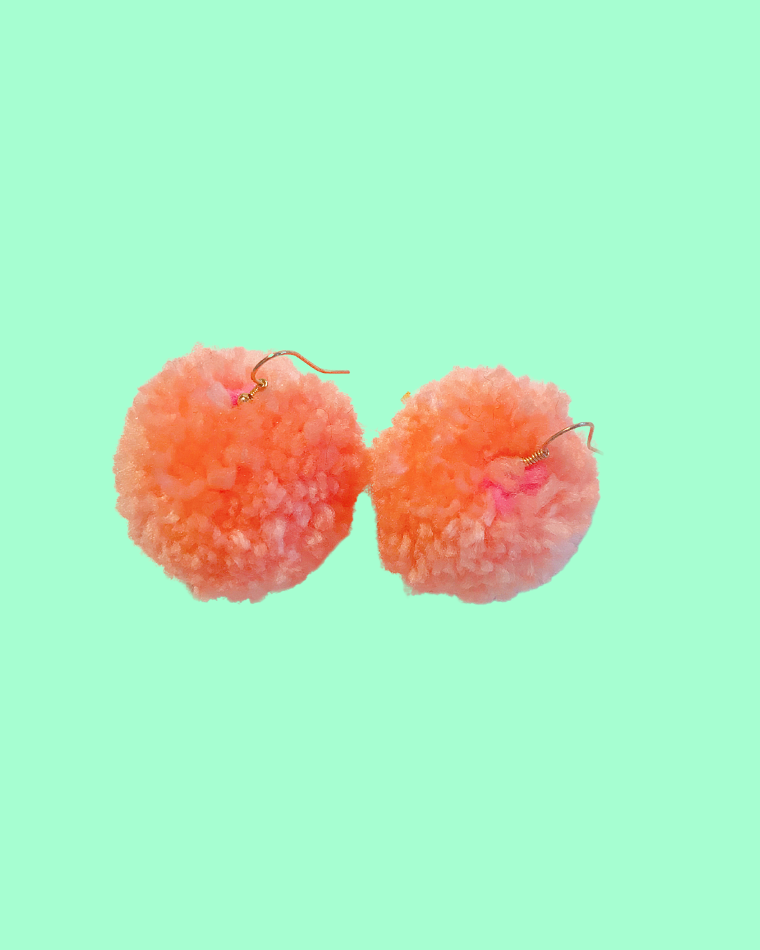 Medium Handmade Peach Pom Pom Earrings