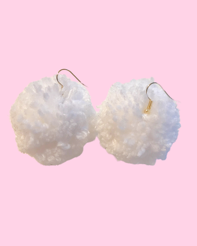 Small Handmade White Pom Pom Earrings