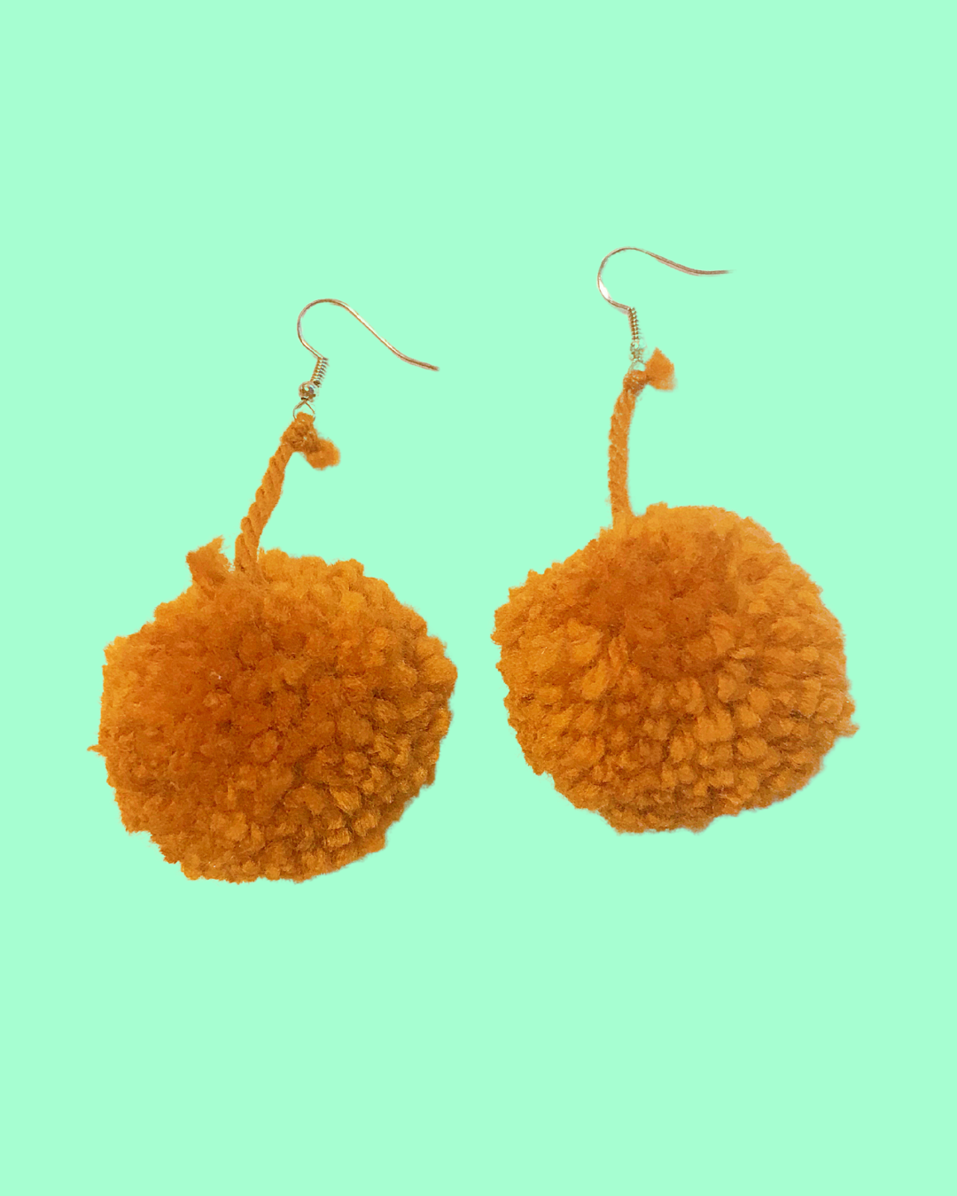 Medium Handmade Mustard Dangling Pom Pom Earrings
