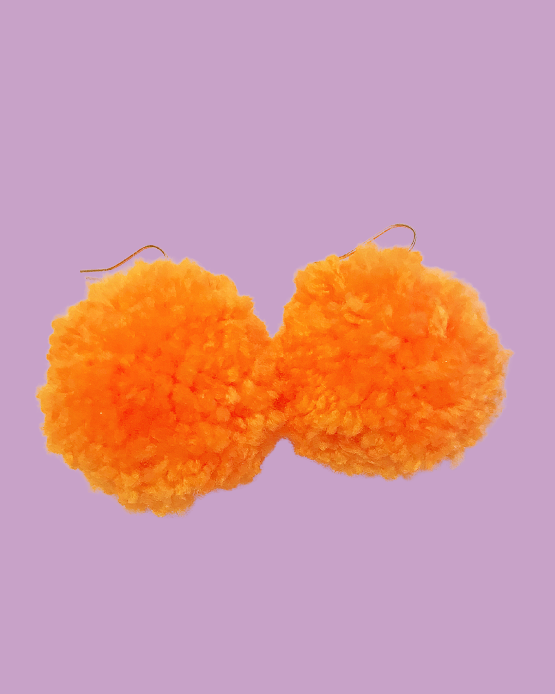 Medium Handmade Orange Pom Pom Earrings