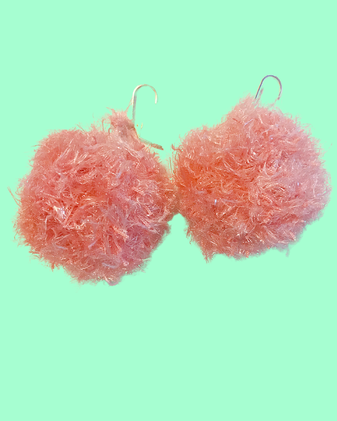 Medium Handmade Pink Shiny Pom Pom Earrings