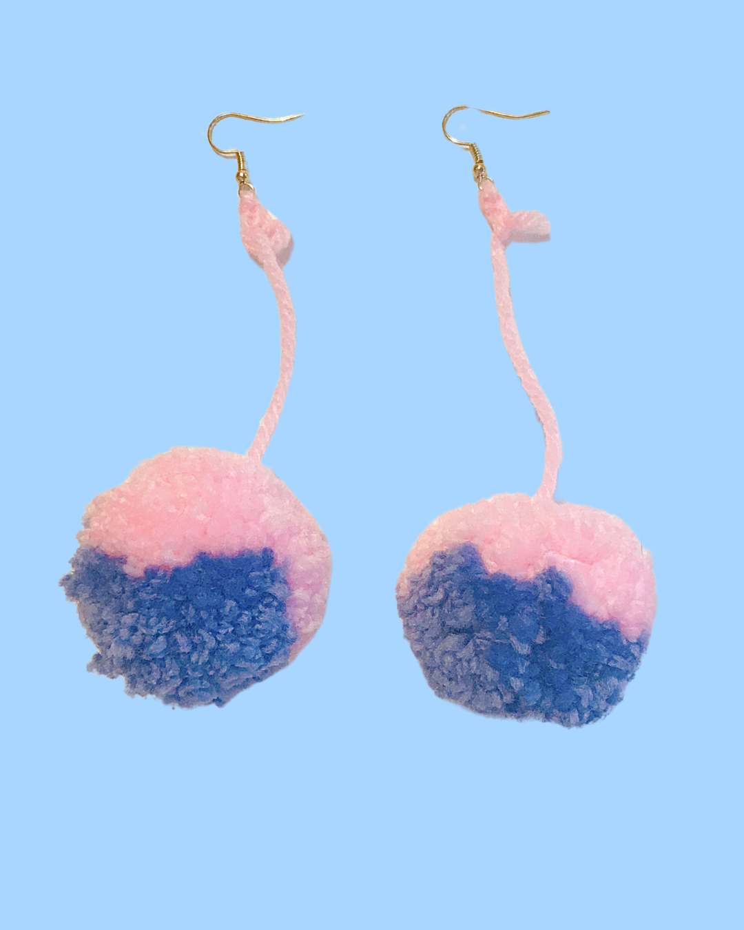 Medium Handmade Pink &amp; Purple Dangling Pom Pom Earrings