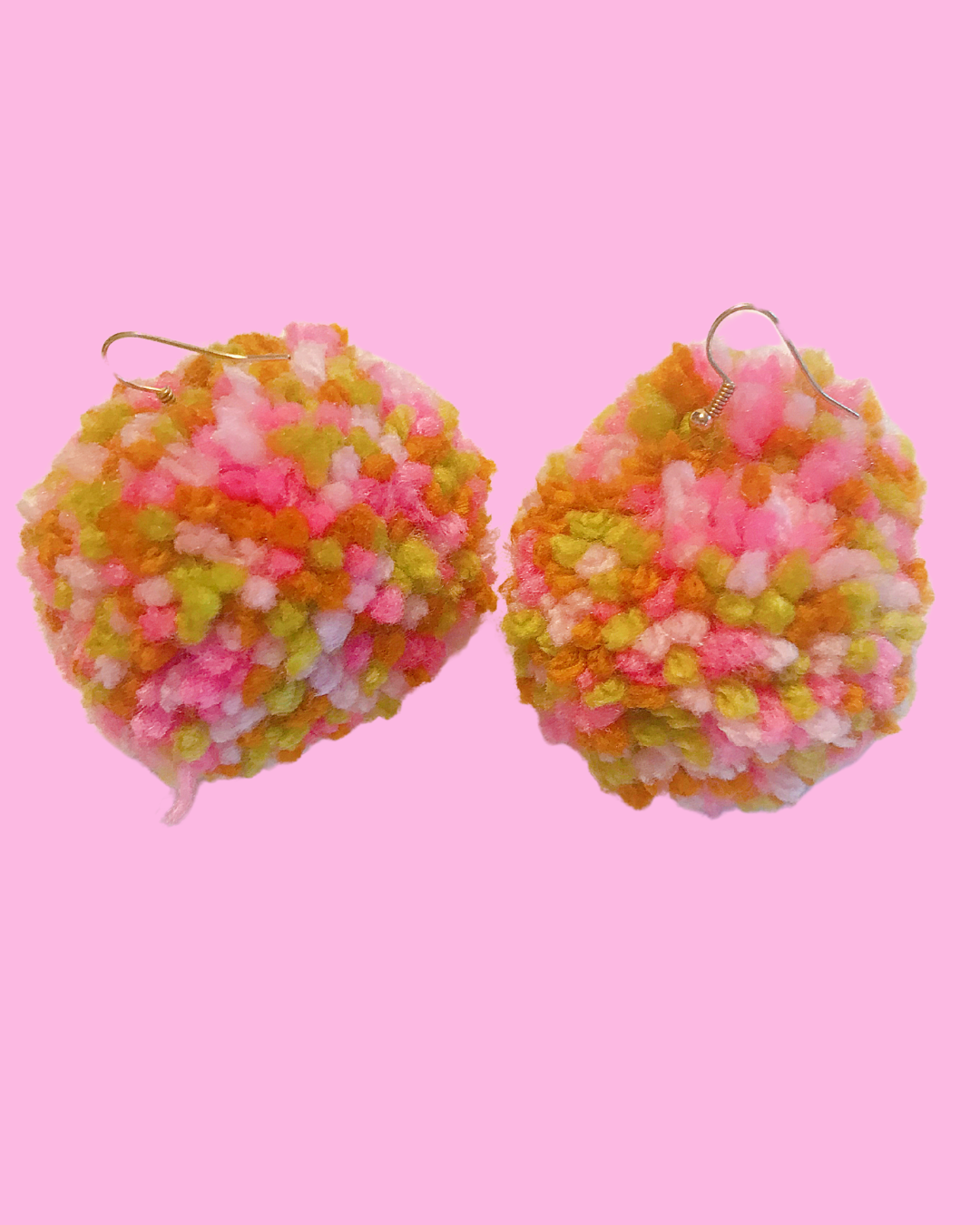 XL Handmade Multi-Colored Pom Pom Earrings