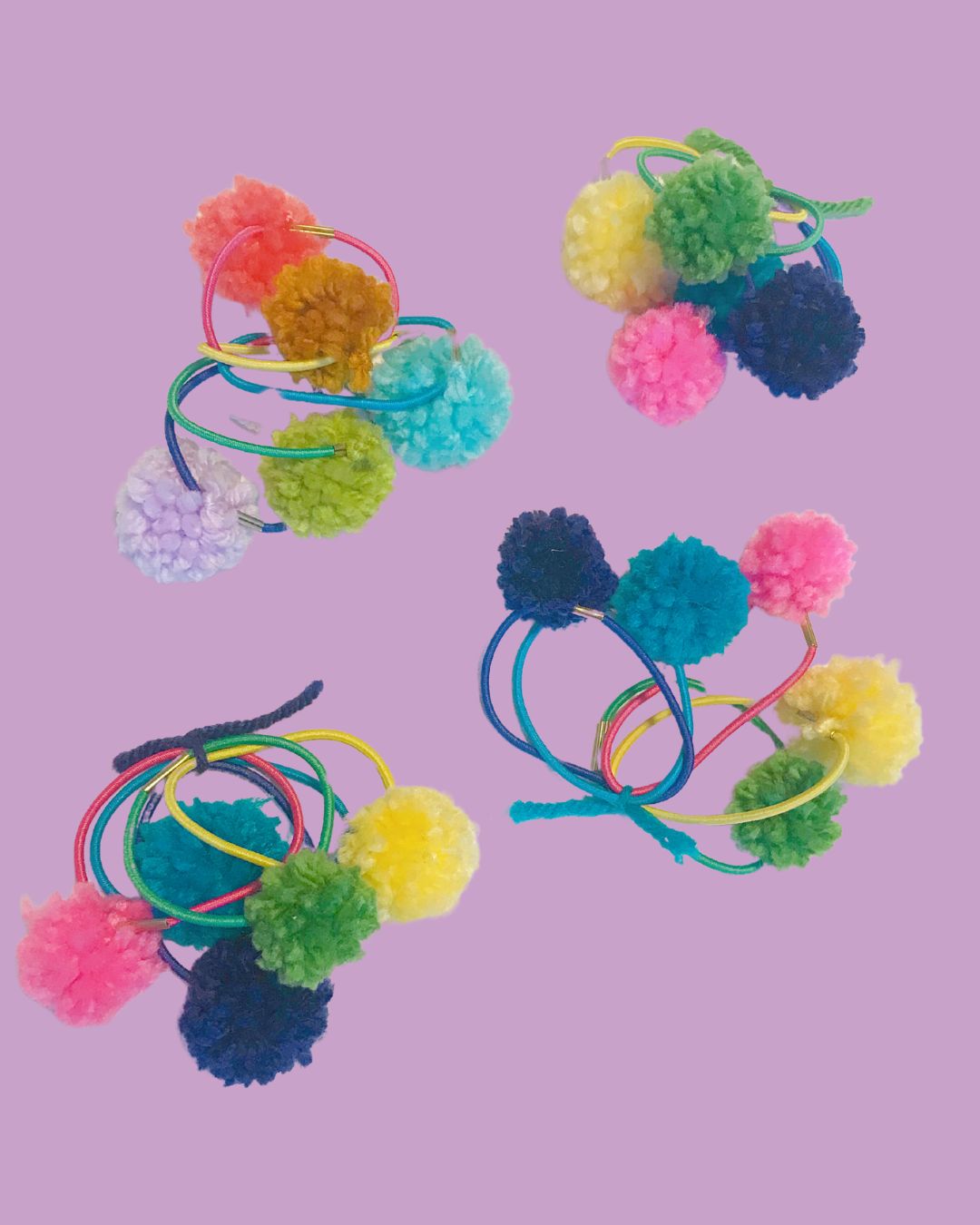 Handmade Pom Pom Hair Ties - Pack of 5