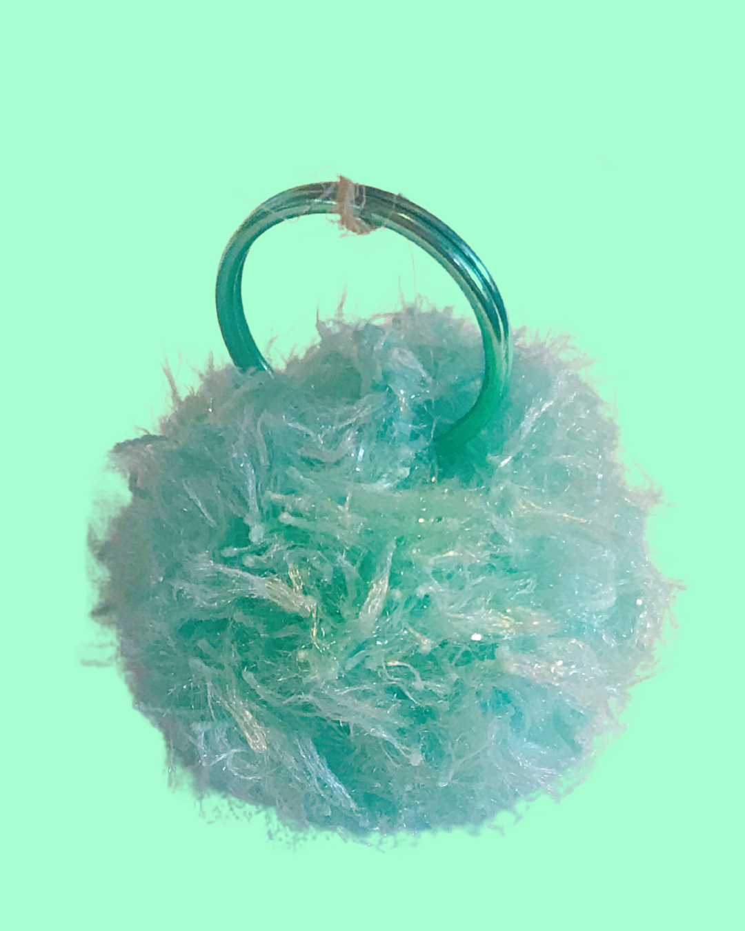Small Handmade Turquoise Sparkle Pom Pom Keychain