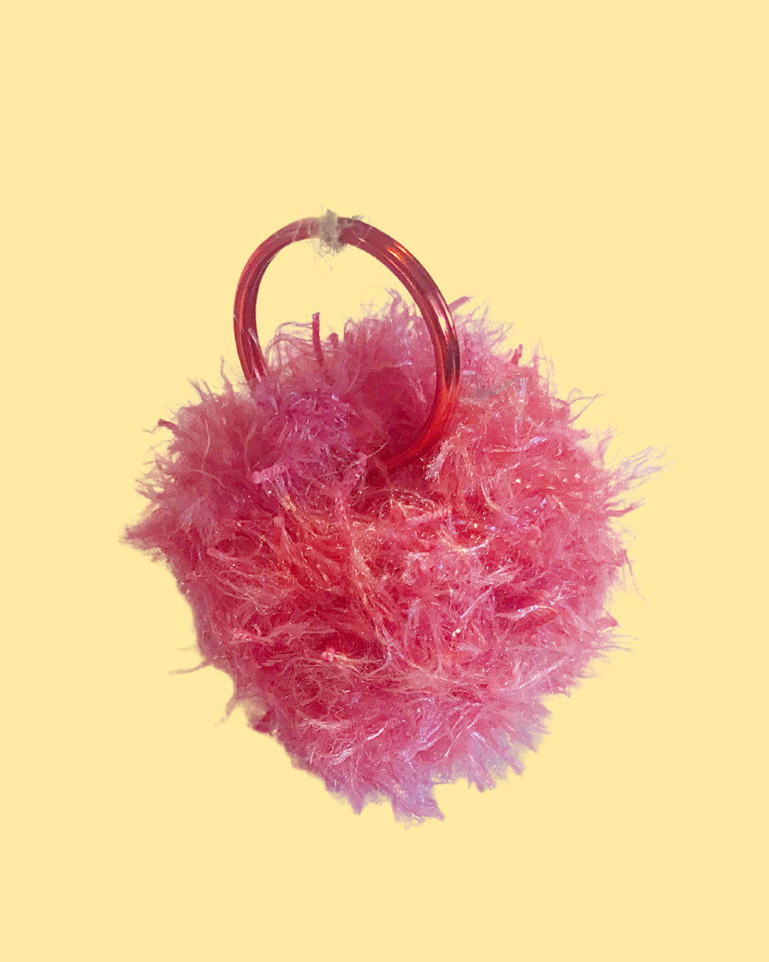 Small Handmade Pink Sparkle Pom Pom Keychain