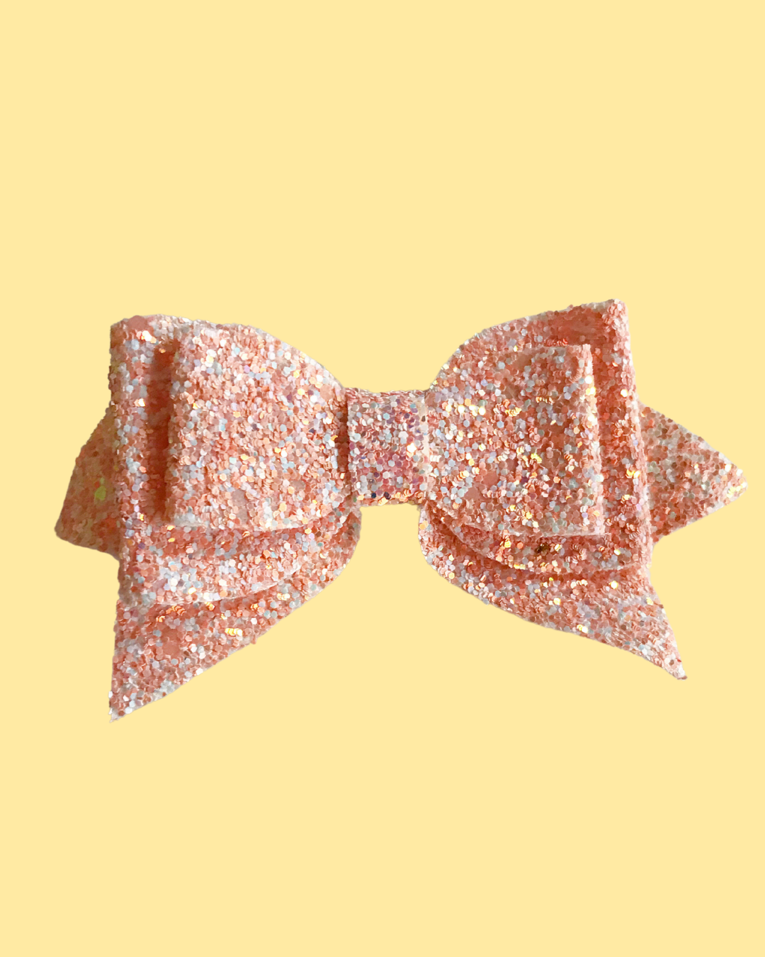 Handmade Light Peach Sparkle Bow Hair Clip  5 in across