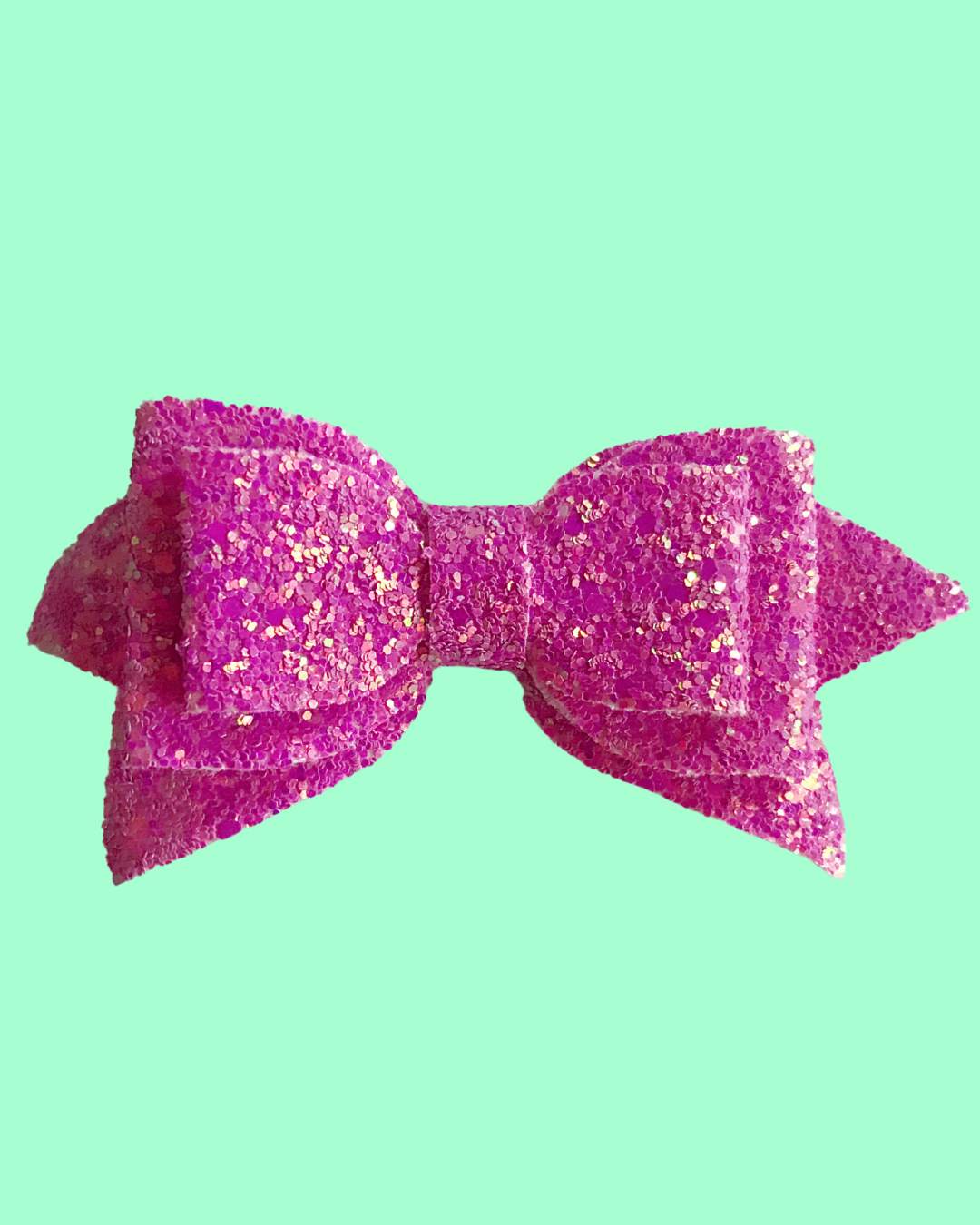 Handmade Hot Pink Sparkle Bow Hair Clip 5 in across