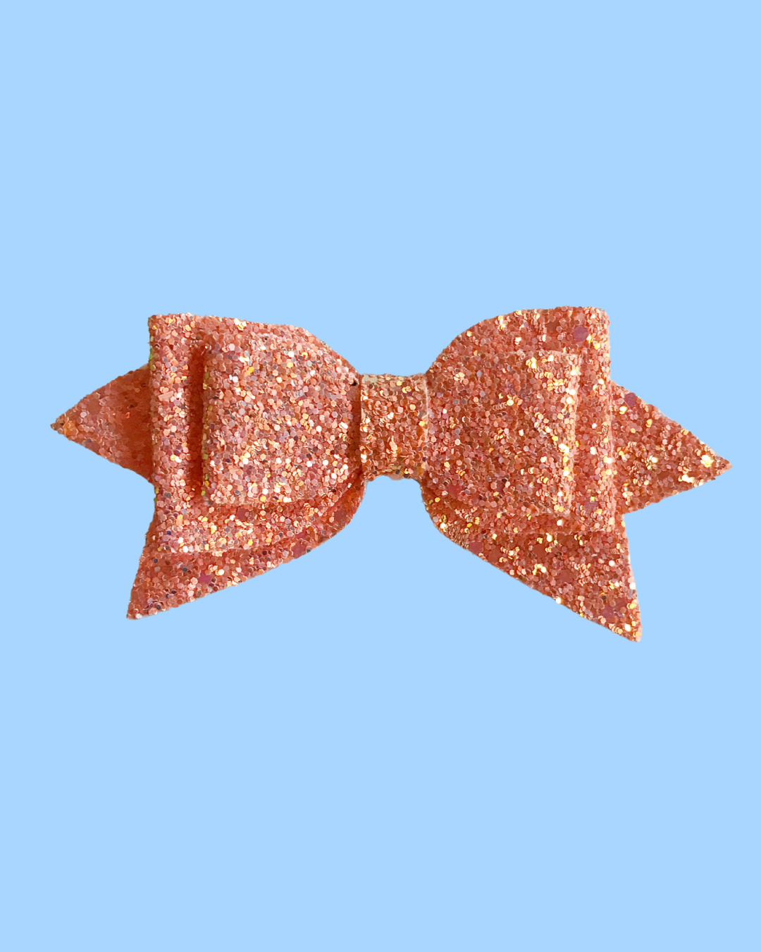 Handmade Peach Sparkle Bow Hair Clip 5 in across