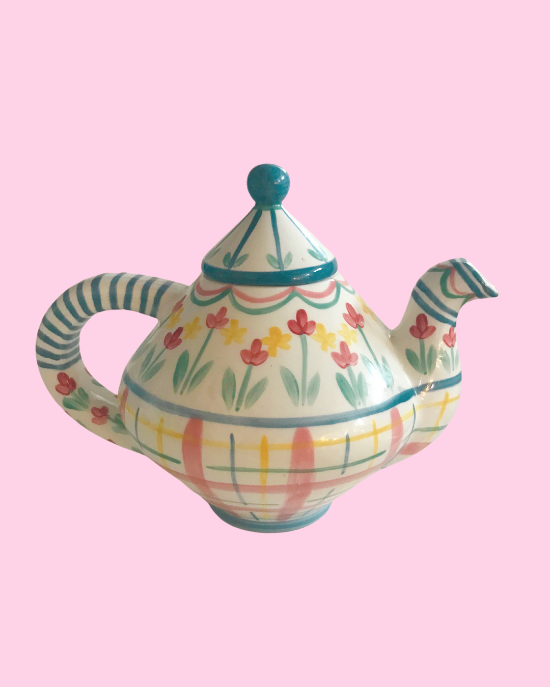 Vintage Hand Painted Flowers Inc. Balloons Tea Pot 8 1/2 in across x 7 in tall