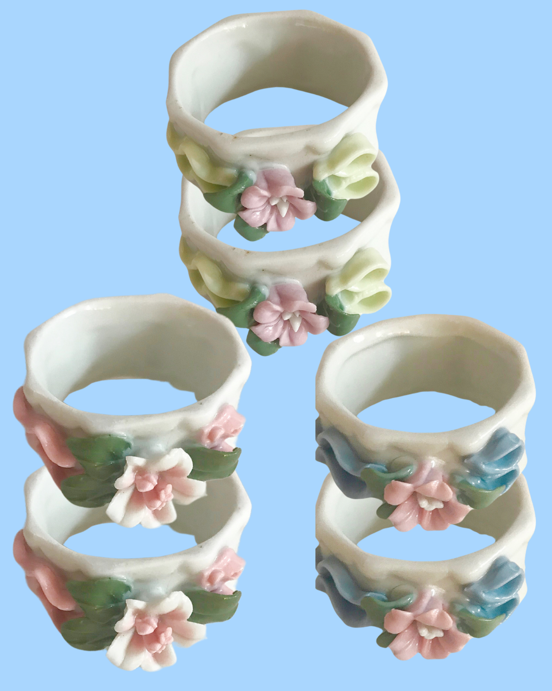 Vintage Napkin Rings with Flowers - 6 pc set