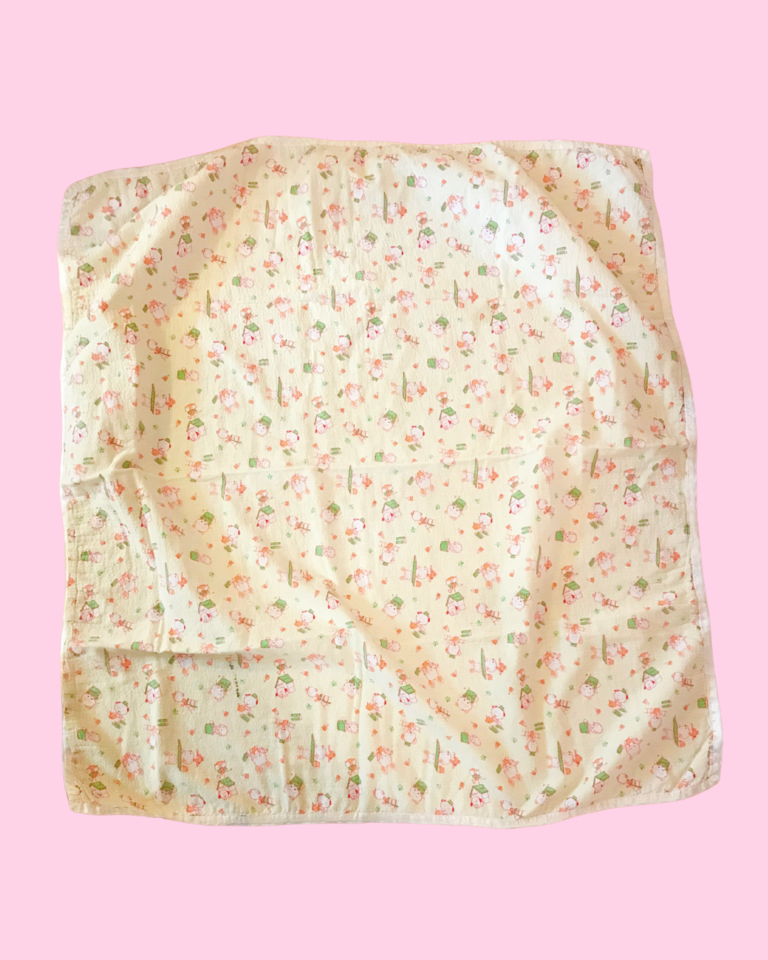 Vintage Light Yellow Baby Blanket with Dogs, Rabbits, Owls &amp; More! 30 in x 33 in