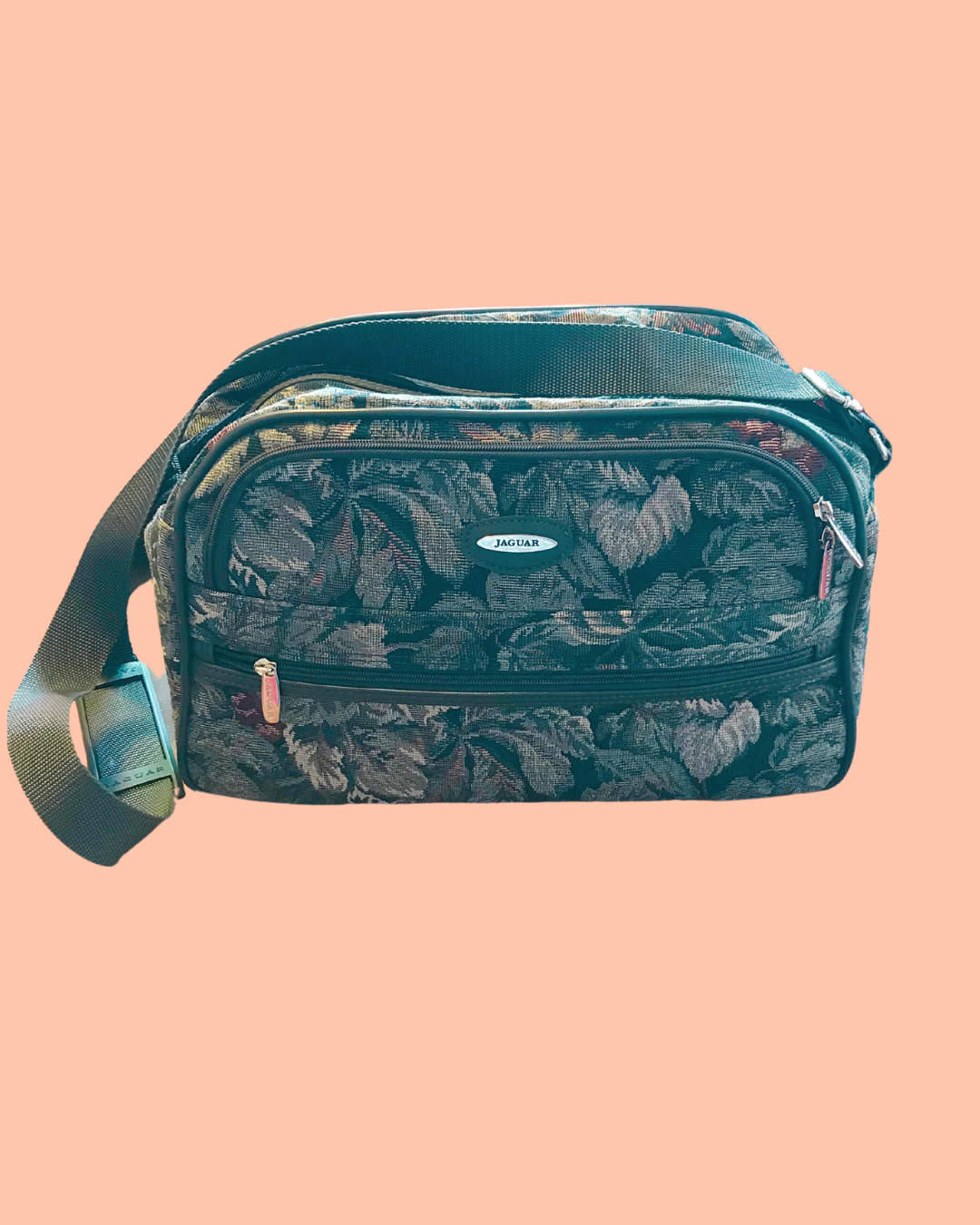Vintage Jaguar Carry-On Travel Bag with Floral Tapestry Print (1980&#39;s)