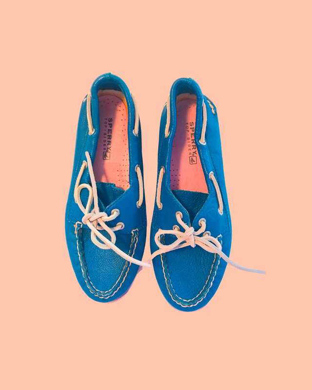 Vintage Blue &amp; Peach SPERRY TOP - SPIDER Boat Shoes - Size 6 1/2