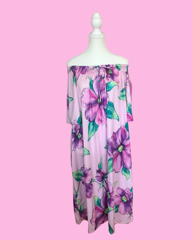 Vintage Fourth Edition Floral Off The Shoulder Nightgown - Size 2x