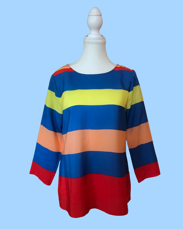 Vintage Banana Republic Nautical Red, Yellow, Blue &amp; Peach Striped Shirt - Size S