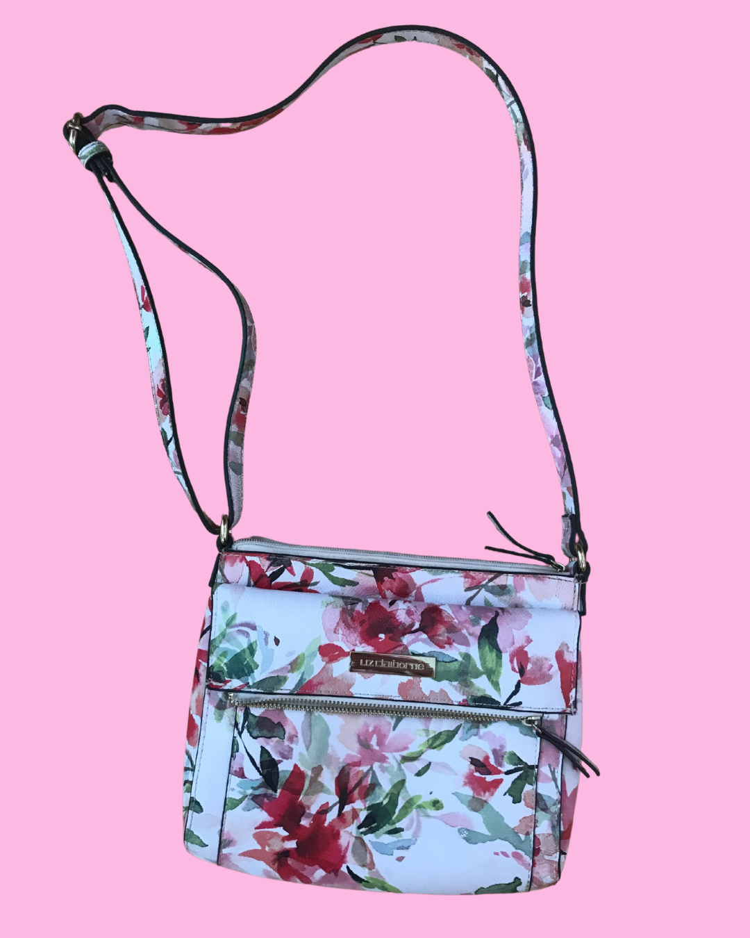 Liz Clairborne Over The Shoulder Bag with Floral Print and Adjustable Strap