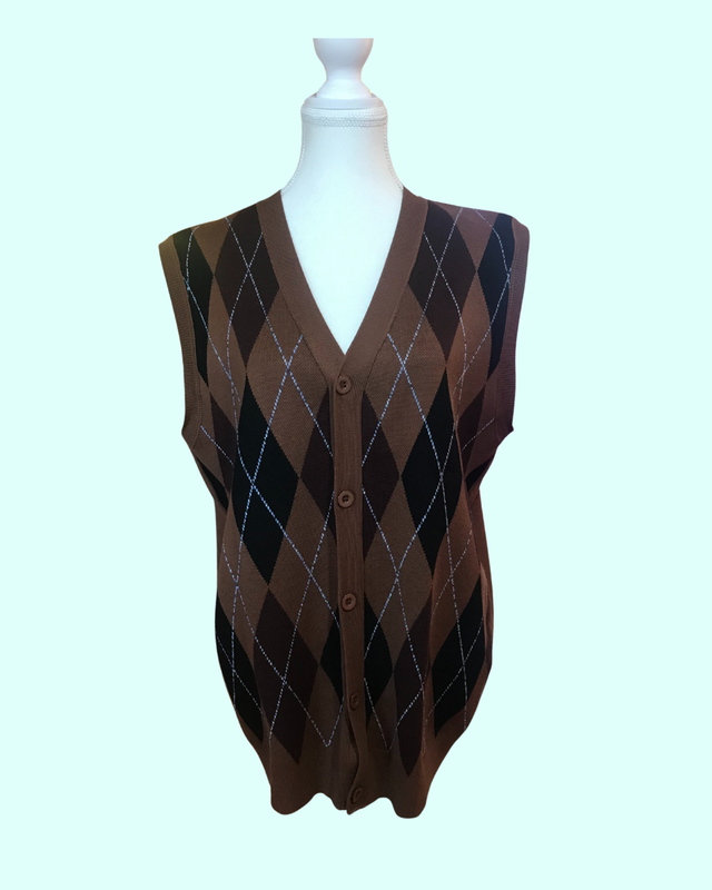 Men&#39;s PJ Paul Jones Brown &amp; Black Button Up Sweater Vest - Size L