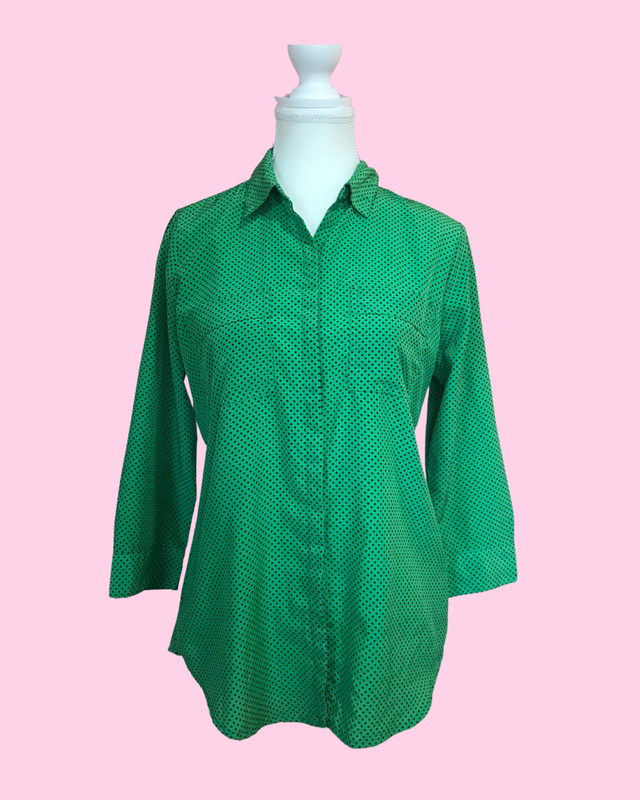Vintage Liz Claiborne Green &amp; Black Polka Dot Blouse - Size S