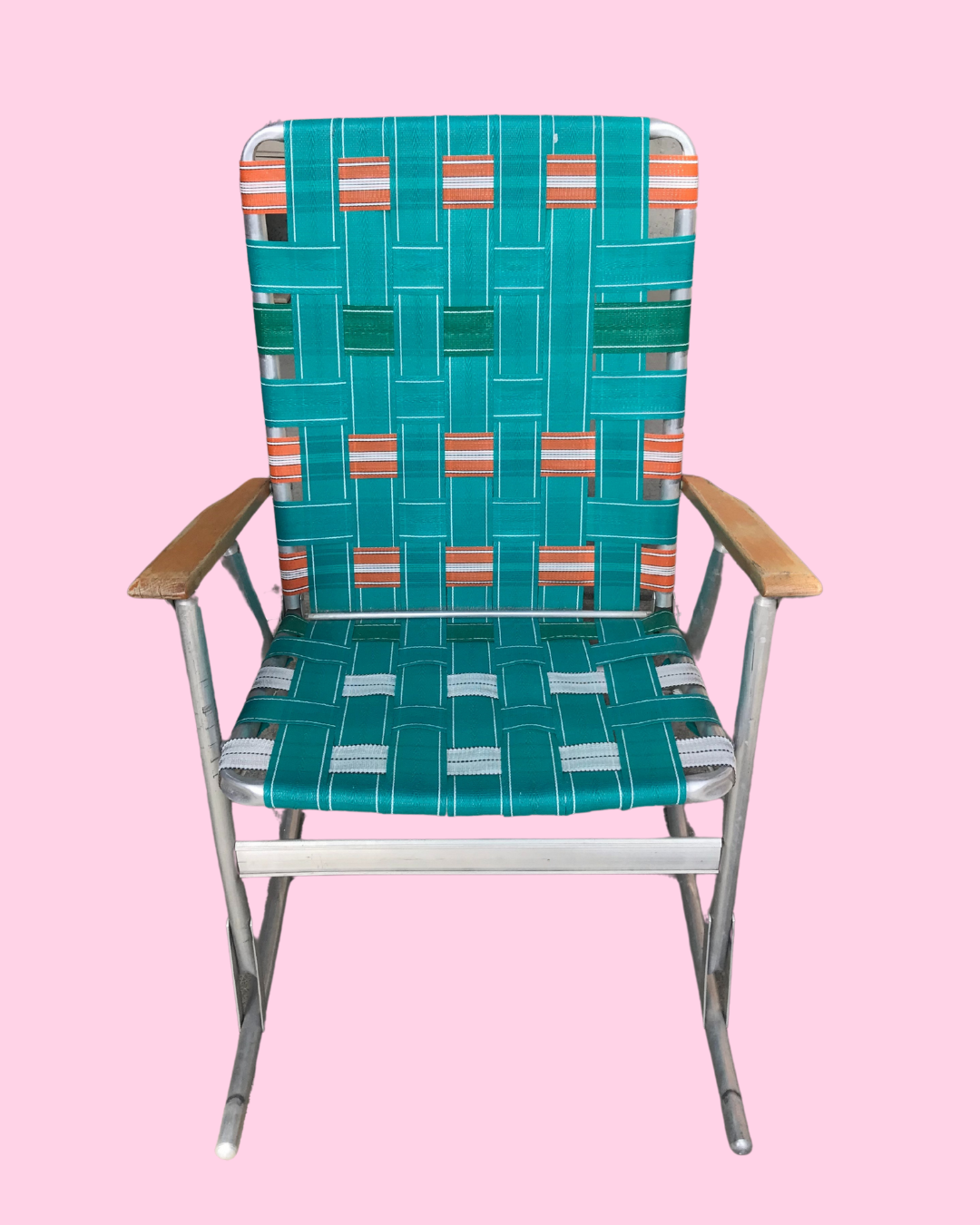 Vintage Turquoise &amp; Orange Rocking Lawn Chair