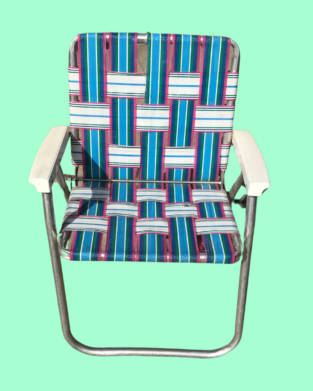 Vintage Pink, Blue, Green &amp; White Stripes Lawn Chair