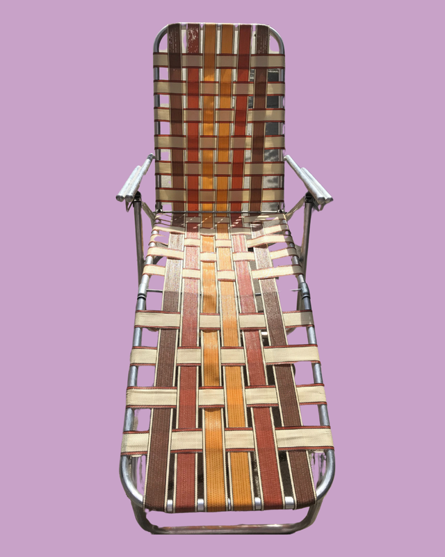 Vintage Brown, Rust &amp; Ochre Chaise Lawn Chair
