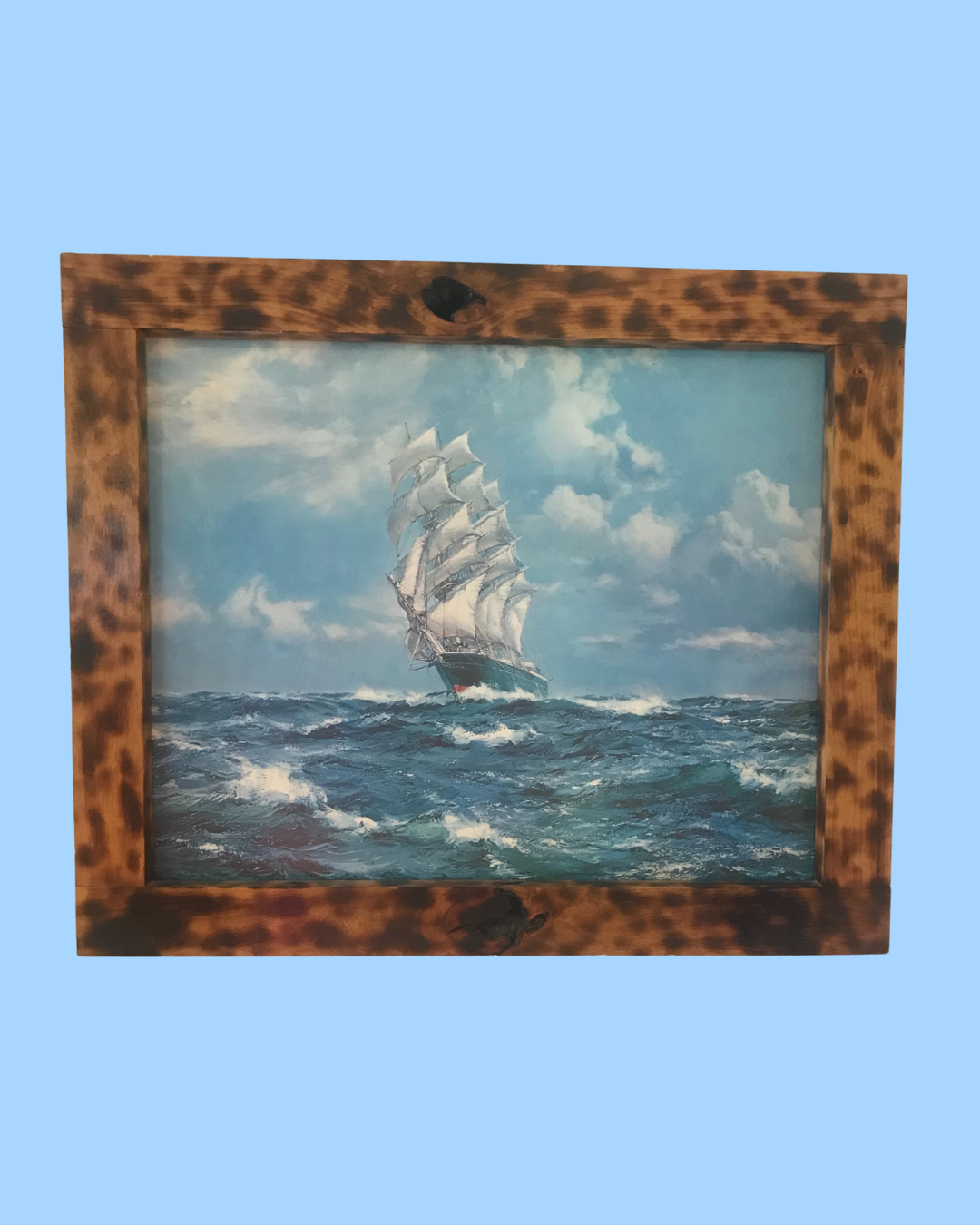 Handmade Frame with Picture of Ship &amp; Sea Art - 23 1/2 in x 19 1/2 in