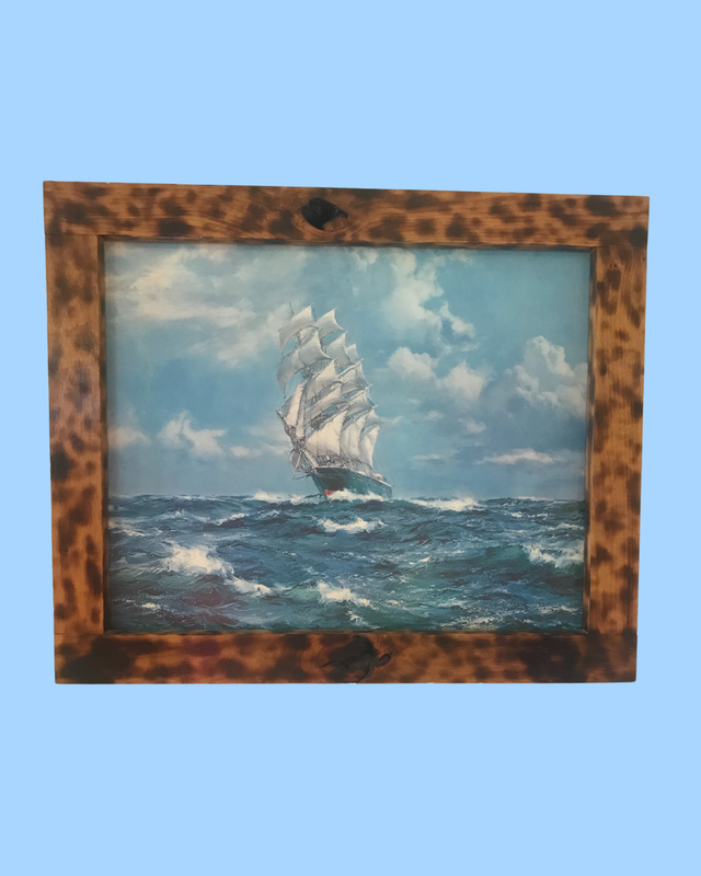 Handmade Frame with Picture of Ship &amp; Sea Art - 23 1/2 in x 19 1/2 in