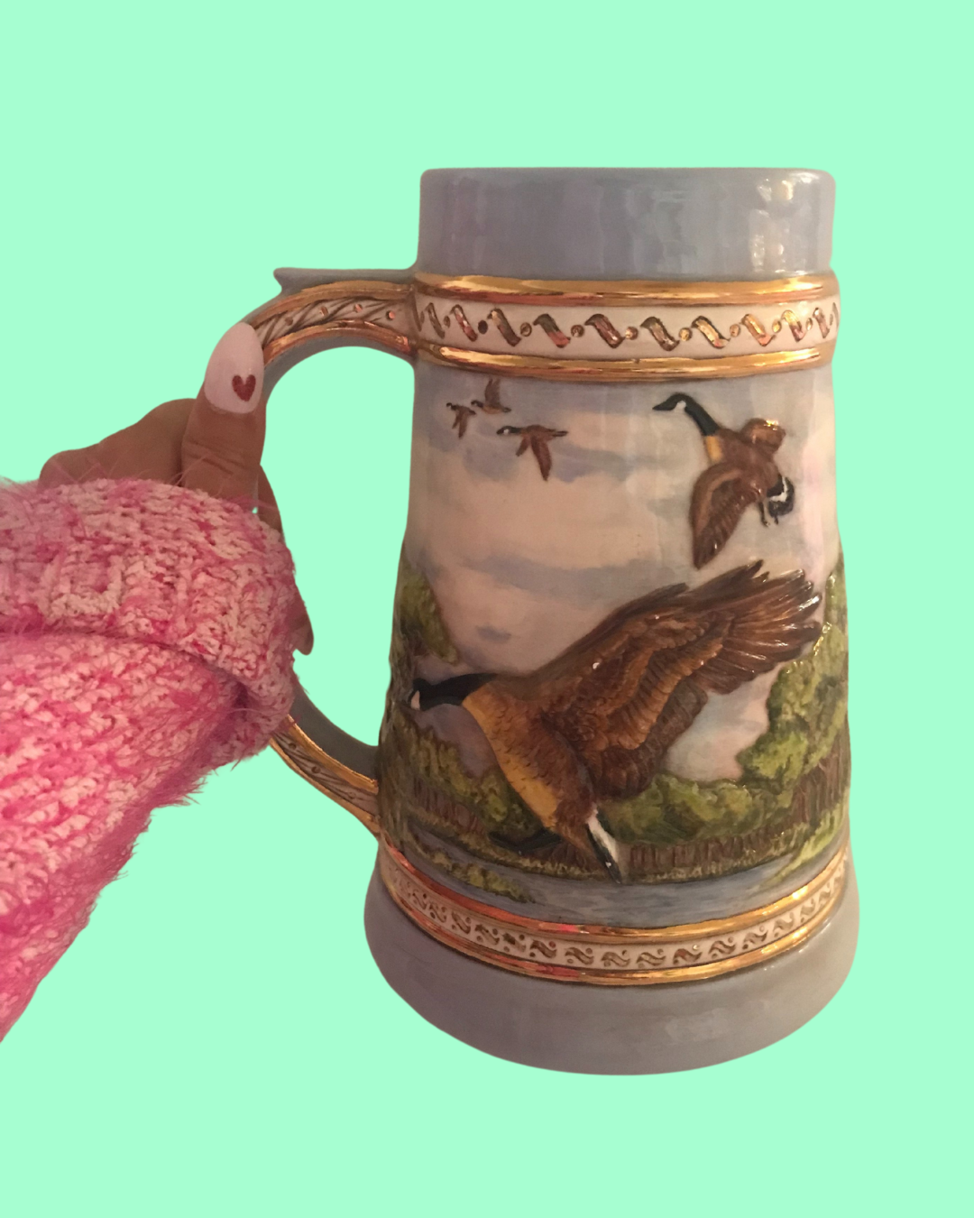 Vintage X-Large Stein with Flock of Geese - 9 1/2 in tall