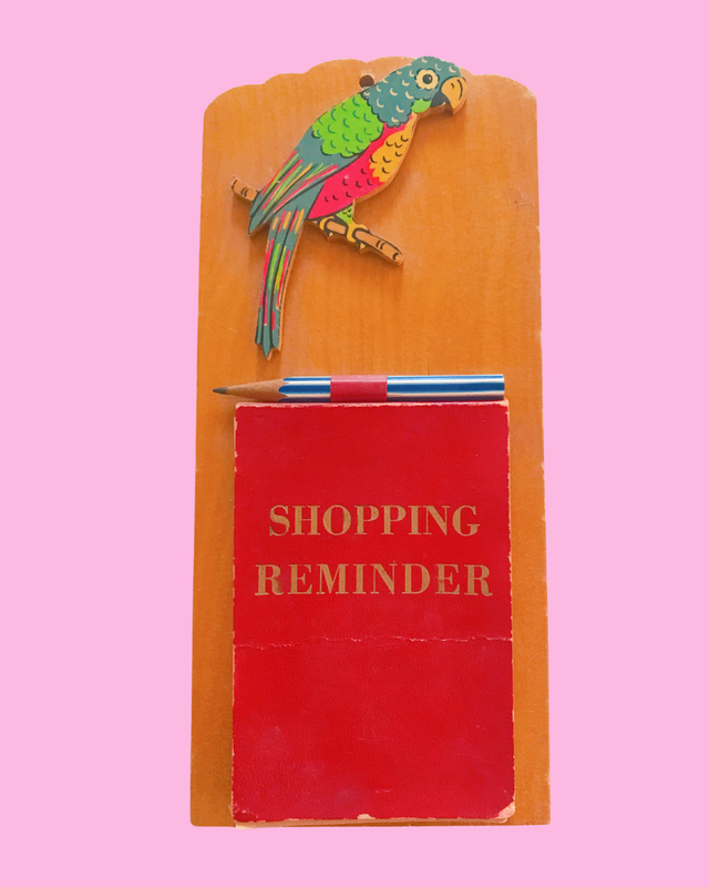Vintage Hanging Shopping List with Parrot &amp; Original Pencil