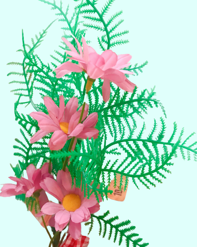 Vintage Artificial Pink Flowers with Green Foliage