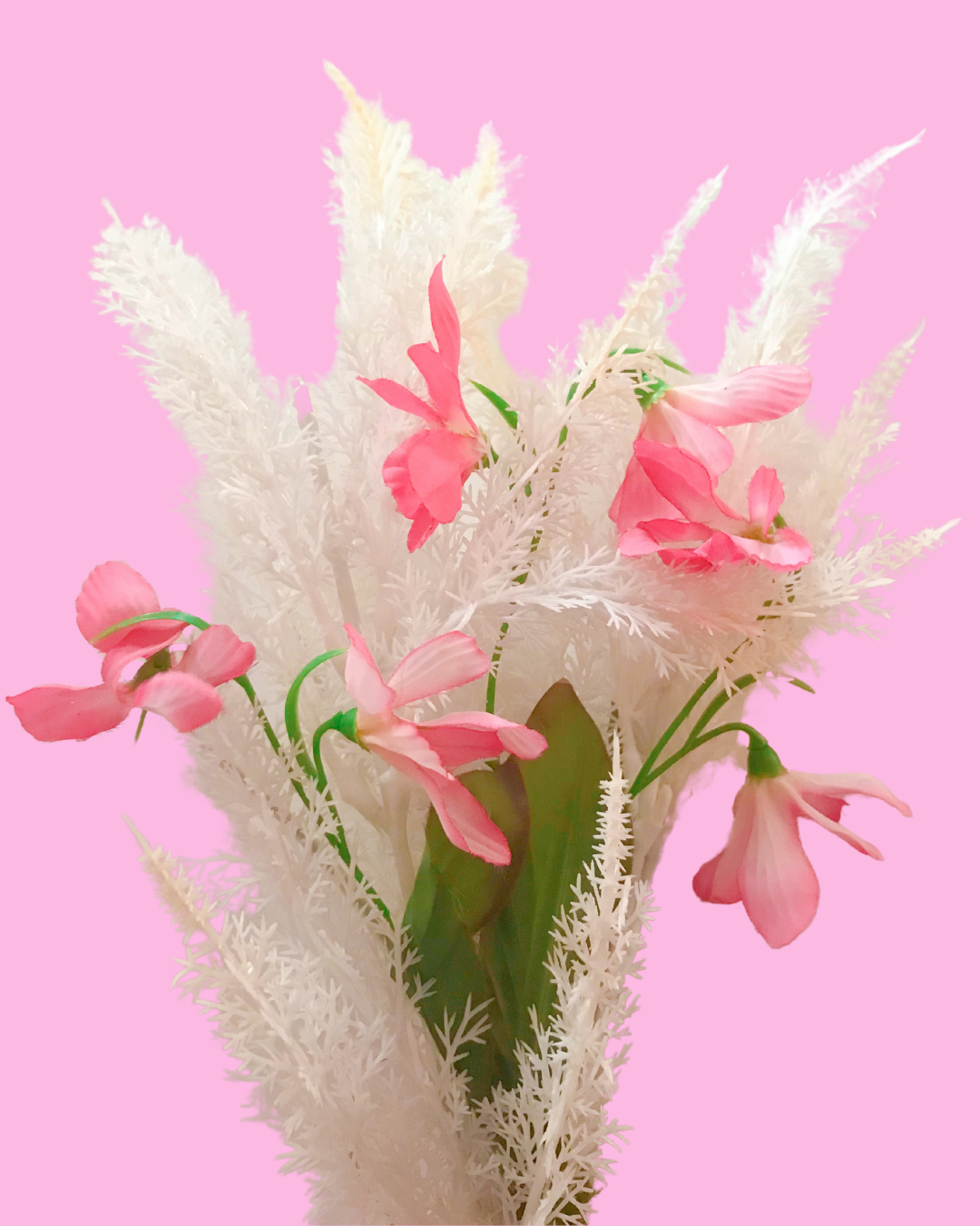 Vintage Artificial Pink Flowers with White Foliage