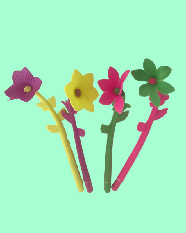 Rubber Flower Pens - Colors Vary - Each 1 sold Individually