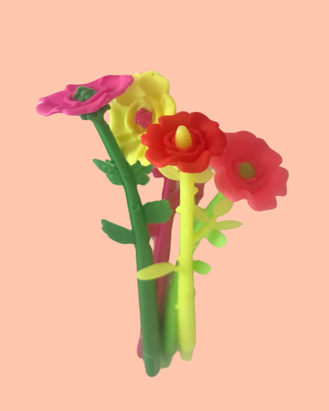 Rubber Flower Pens - Colors Vary - Each 1 Sold Individually